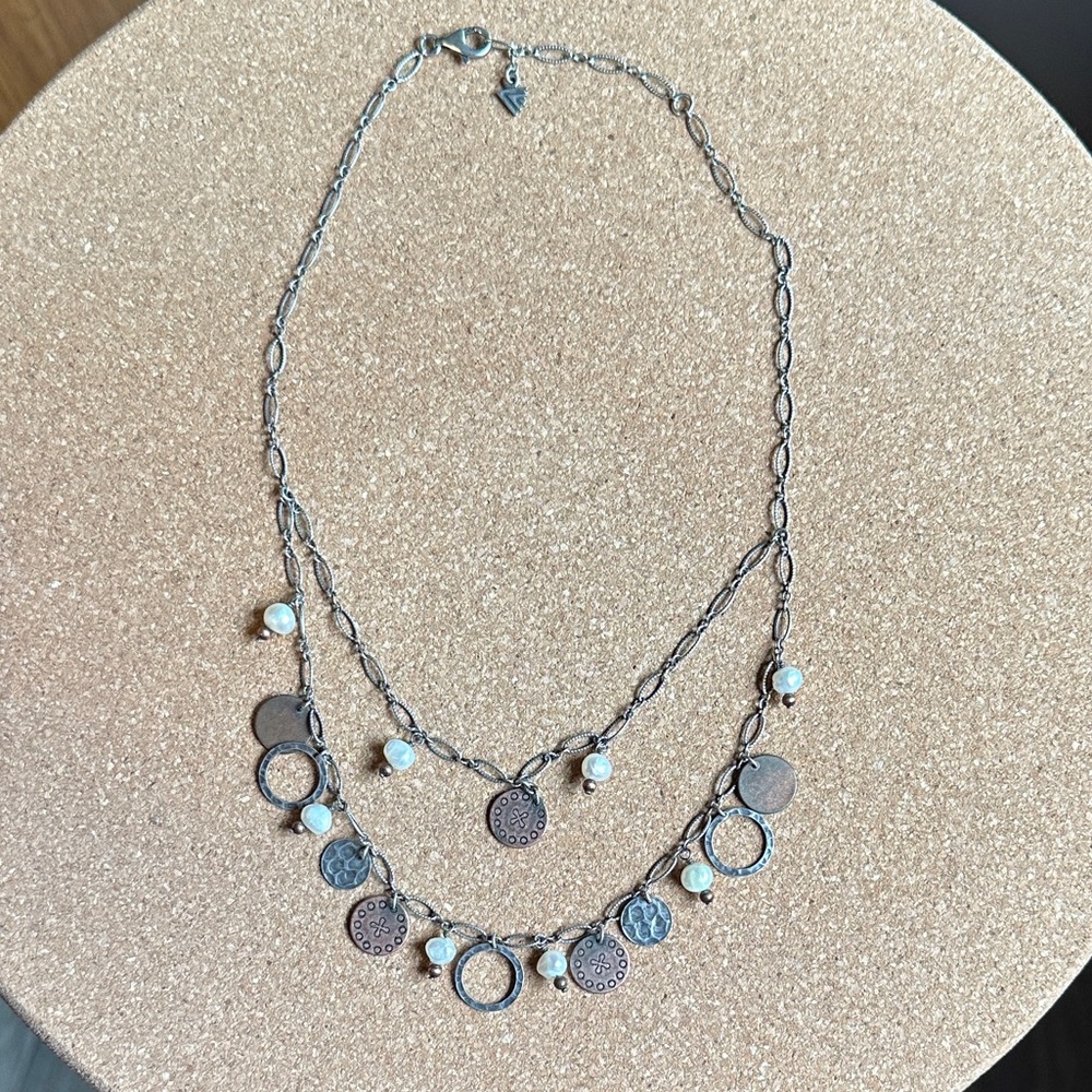 Silpada Sterling 925 Silver, Copper Coin & Pearl Tiered Necklace